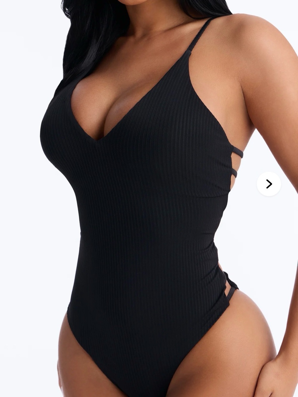 Quick Dip Side Cut Out Strappy Ribbed 1 Piece Swimsuit - Black XL